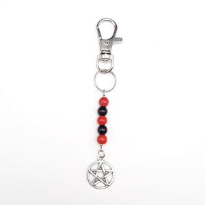 Pentacle Pentagram Wiccan Witch Black Red Goth Keychain Handmade Accessory